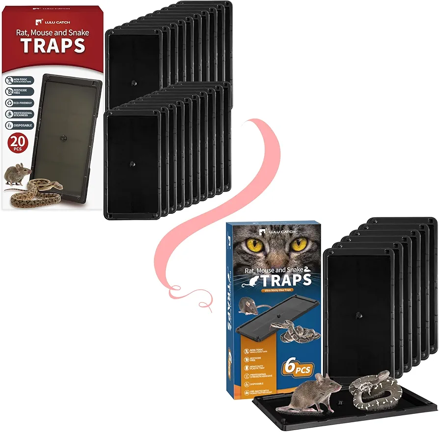 LULUCATCH Super Heavier Mouse Traps 20 Pack +6 Pack for Mice & Snakes with Non-Toxic Glue.