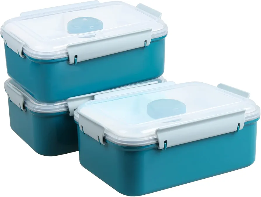3 Pack Salad Lunch Box Food Storage Containers, 47oz Bento Box To Go Container with Lids, Meal Prep Containers with Removable Tray & Dressing Pots for Kids and Adults, Reusable and Microwave Safe