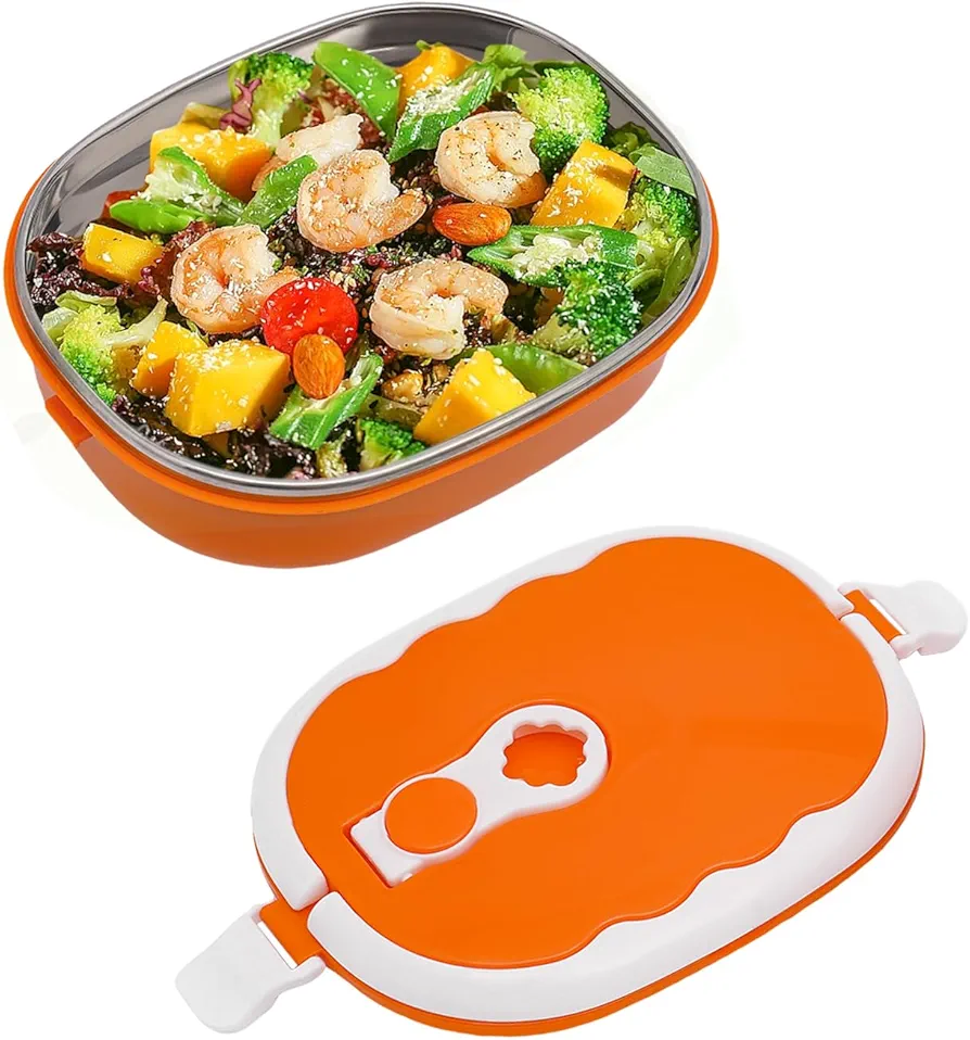 DYNAMI Stainless Steel Lunch Box Bento Box,Portable Food Container Leakproof Thermal Bento Lunch Box for Office Work for Adults Men Women (Orange)