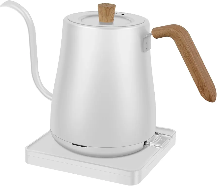 Electric Kettle Gooseneck Pour Over 800ml with 1000W Rapid Heating Base Stainless Steel Automatic Shut-off Fast Heating 4 Minutes to Boil 0.8 Liters of Water Non-slip Handle for Home Office