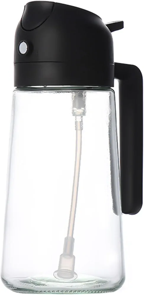 Oil Sprayer, 16oz/470ml 2 in 1 Olive Oil Dispenser Bottle for Cooking Kitchen Air Fryer Salad Frying Baking BBQ Glass (Black)
