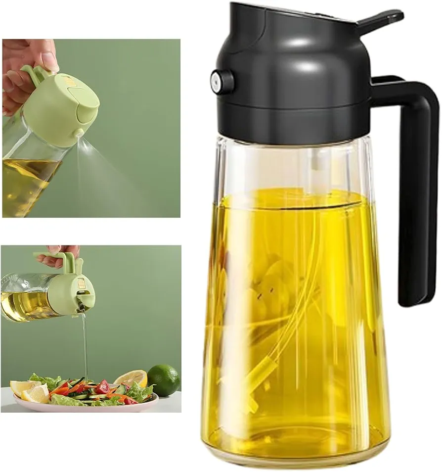 Olive Oil Sprayer Mister for Cooking,Olive Oil Dispenser Bottle 2 IN 1,17oz Oil Mister Spray Bottle,Premium Glass Oil Spritzer Bottle for Kitchen Air Fryer,Barbecue,Frying,Salad,BBQ (Black)