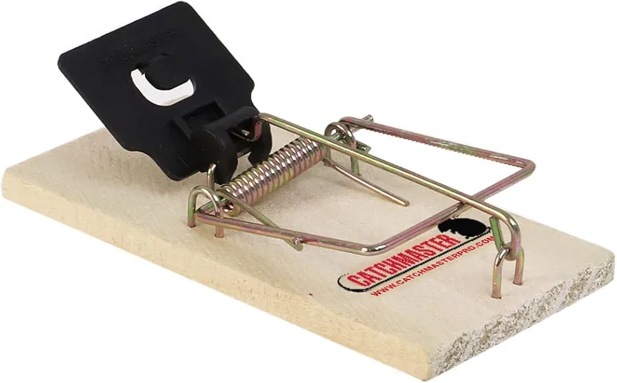 Catchmaster Instant Kill Mouse Snap Traps - 12 Count, Ready for Use Indoors & Outdoors. Wood Double-Tension Springs Weather-Resistant Corrosion-Resistant Disposable Poison-Free Non-Toxic