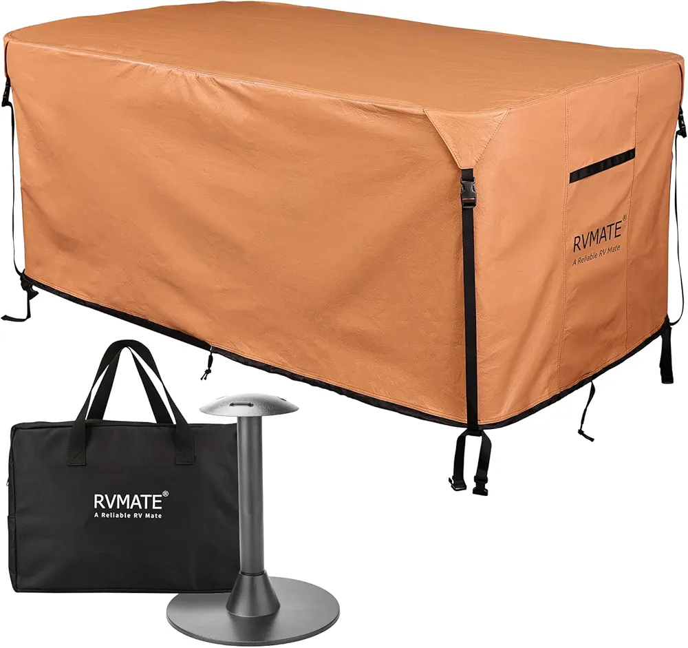 RVMATE Rectangular Patio Table Cover, Heavy Duty Vinyl Waterproof Patio Furniture Cover, for Outdoor Dining Table and Chairs, Fit up to 111L x 74W x 28H inch
