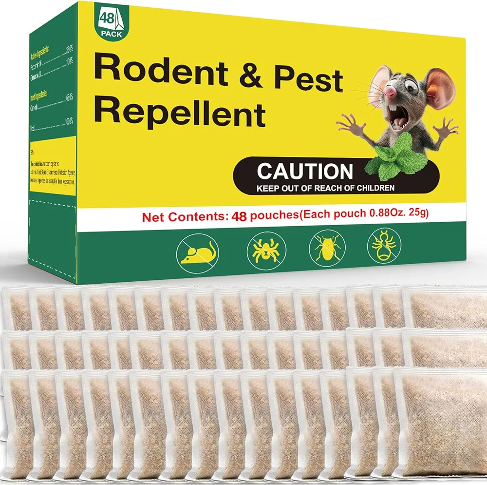 48 Pack Natural Rodent Mouse Repellent Bag, Rat Mice Deterrent, Effective Peppermint Oil Pest Control, Non-Toxic and Harmless, Safe for Indoor Outdoor Use Repellent for Moths, Insect, Mosquitoes