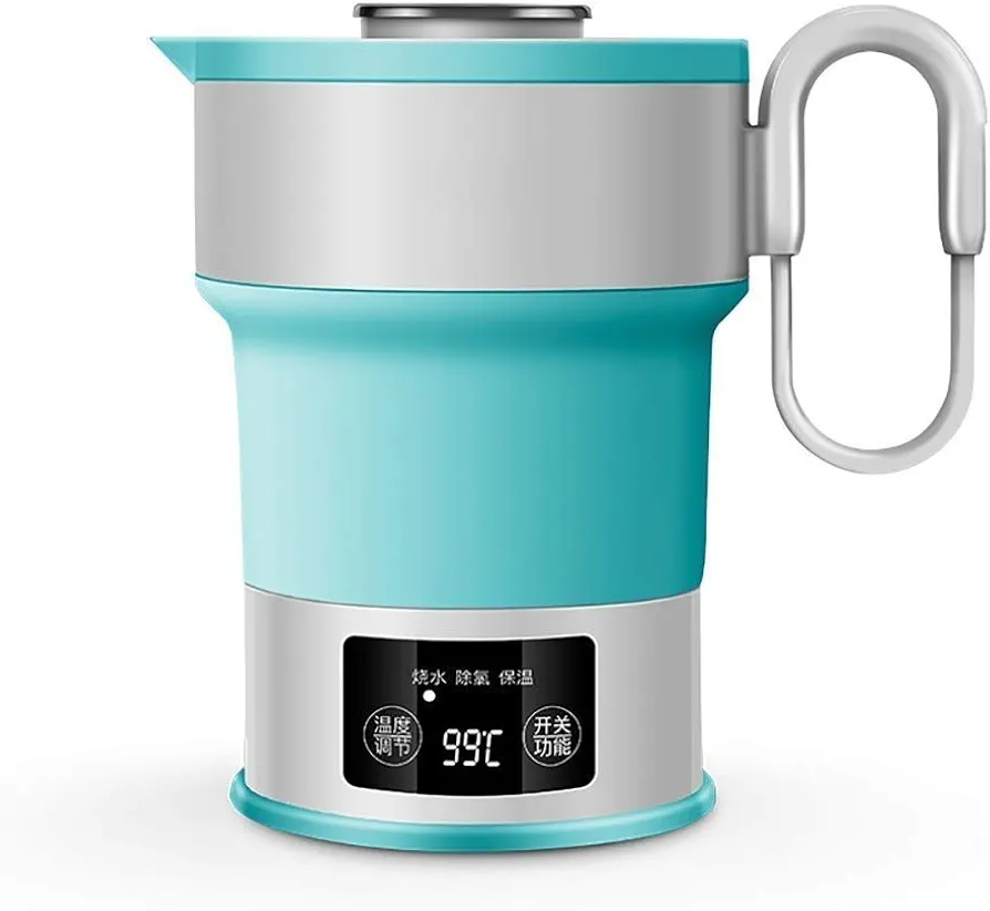 Foldable Travel Electric Kettle, Collapsible Dual Voltage Auto Shift,Temper Control Portable Travel Kettle, Small Electric Kettle Food Grade Silicone, Boil Dry Protection