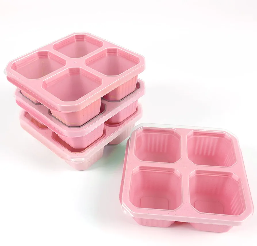 Bento box, 4 snack containers with 4 compartments, Reusable Bento Lunch Box Set for Kids and Adults, Sturdy and Easy-to-Clean Meal Prep Containers, Work, and Travel (4PCS (Pink))