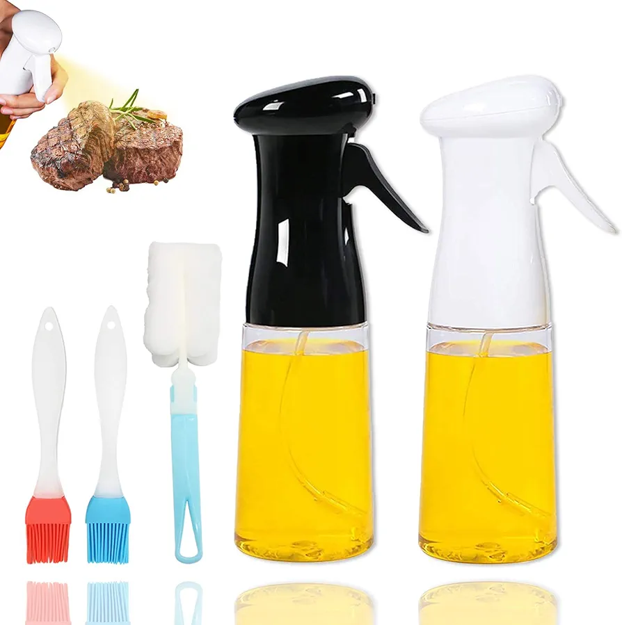Oil Sprayer for Cooking,Food Grade Spray Bottle,2 Pack Olive Oil Sprayer for Cooking Air Fryer Grilling BBQ Roasting Baking Salad,Refillable Oil Dispenser Bottle Mister - 7oz / 210ml
