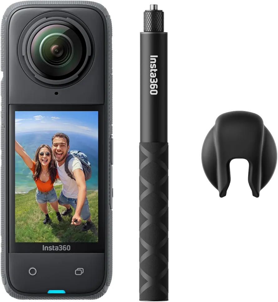 Insta360 X4 Get-Set Bundle - 8K Waterproof 360 Action Camera, 4K Wide-Angle Video, Invisible Selfie Stick Effect, Removable Lens Guards, 135 Min Battery Life, AI Editing, Stabilization