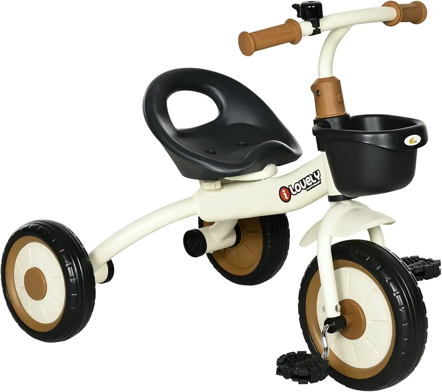 Qaba Toddler Tricycle for 2-5 Years Old with Adjustable Seat, Kids Trike, Toddler Bike with Basket, Bell, Handlebar Grips, White