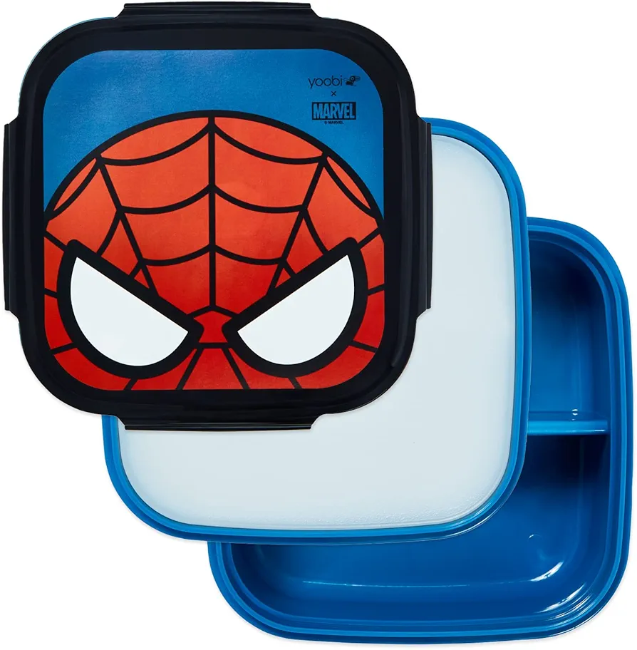 Yoobi x Marvel Spider-Man Bento Box for Kids and Adults with Ice Pack, 3 Compartment, Reusable Snack or Lunch Container, Divided Food Storage Containers, Microwave and Dishwasher Safe, Leakproof