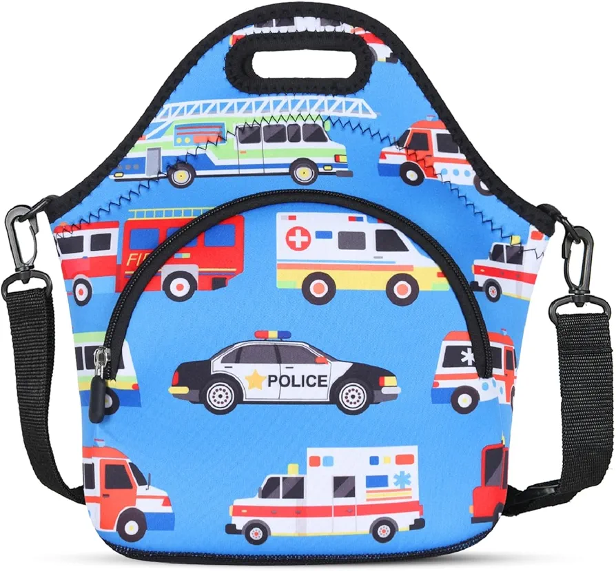 Violet Mist Neoprene Lunch Bags with Shoulder Strap Lunch Totes for Women Insulated Lunch Handbag Thermal Lunch Box Reusable Gourmet Bento Bag Pocket Zipper for Work Picnic Travel Shopping, Blue Car