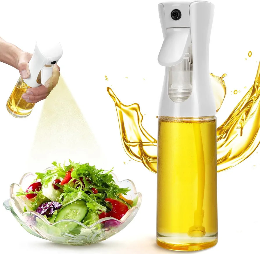 Oil Sprayer for Cooking, 200ml/6.75oz Olive Oil Spray Bottle with Pre-pressurization Technology, Food Grade Glass Oil Mister for Kitchen, Air Fryer, Salad, Roasted Vegetable