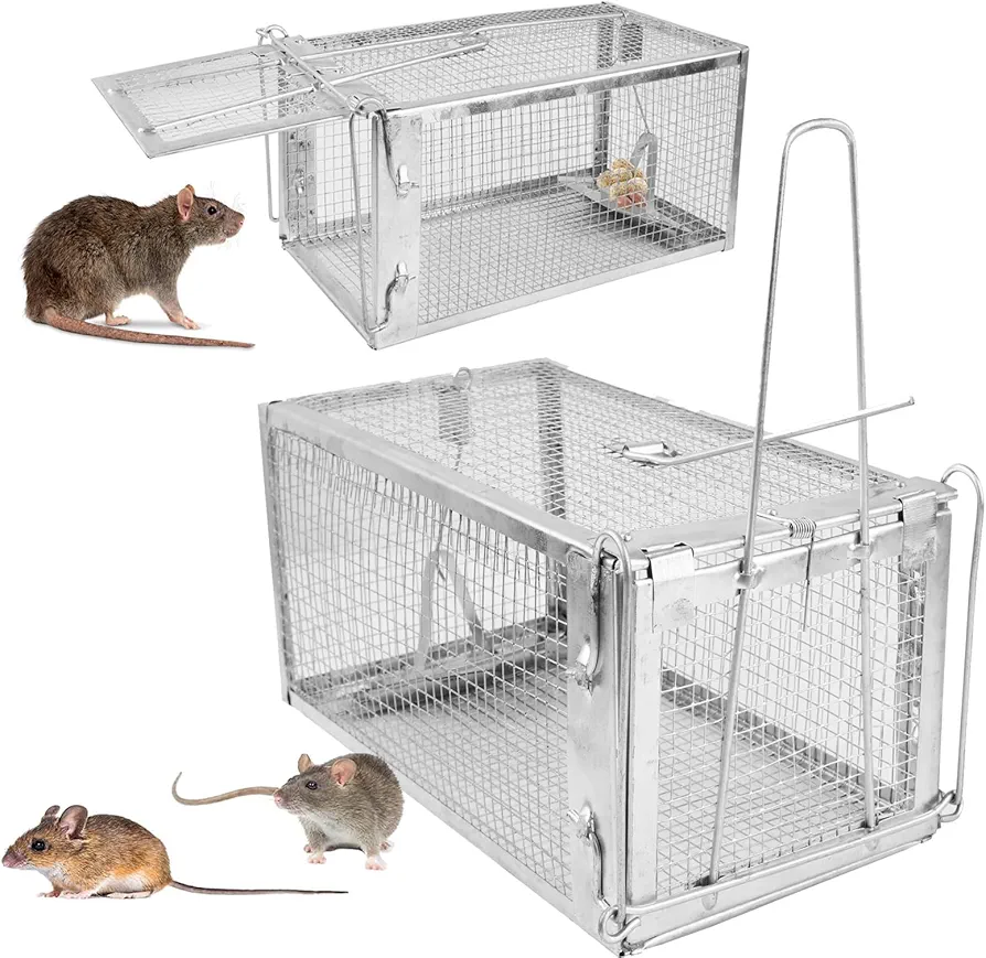 iMounTEK Humane Rart Trap Animal Steel Cage Traps, Live Animal Trap Mouse Trap Cage Humane Live Mouse Trap Reusable Metal Rat Rodent Cage Catch Release Continuous Capture for Indoor/Warehouse