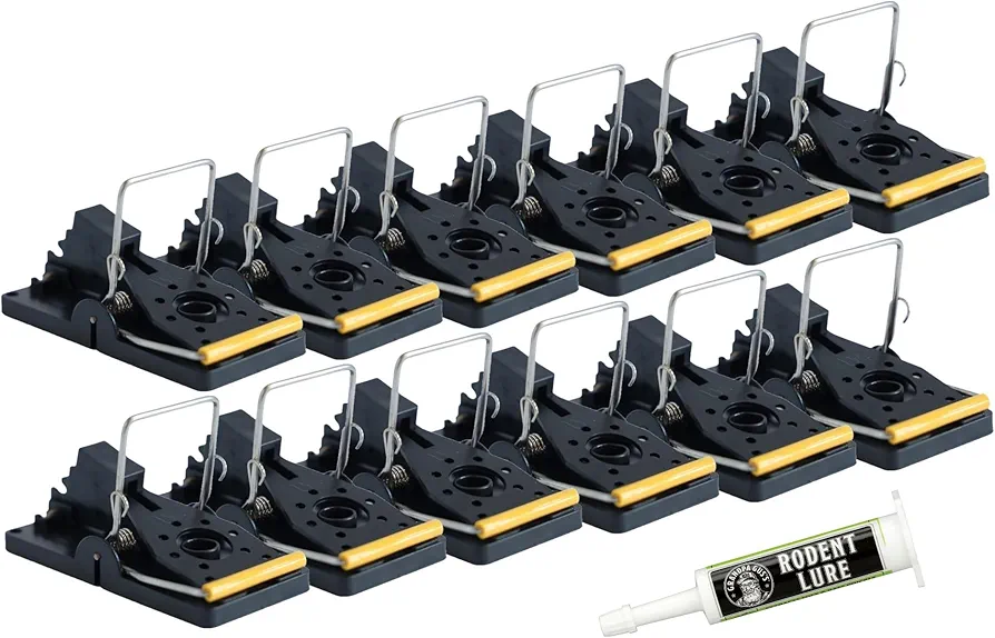 Grandpa Gus's Pest Control Small Snap Traps for Mice (12 Pack) Bundle with 1 Pack Rodent Lure, Food-Grade Bait, 0.5 oz