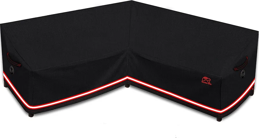 Patio Sectional Sofa Cover, Outdoor Heavy Duty Durable UV Water Resistant Anti-Fading V-Shaped Couch Cover, Black, 70" L (on Each Side) x 33.8" D x 33.8" H