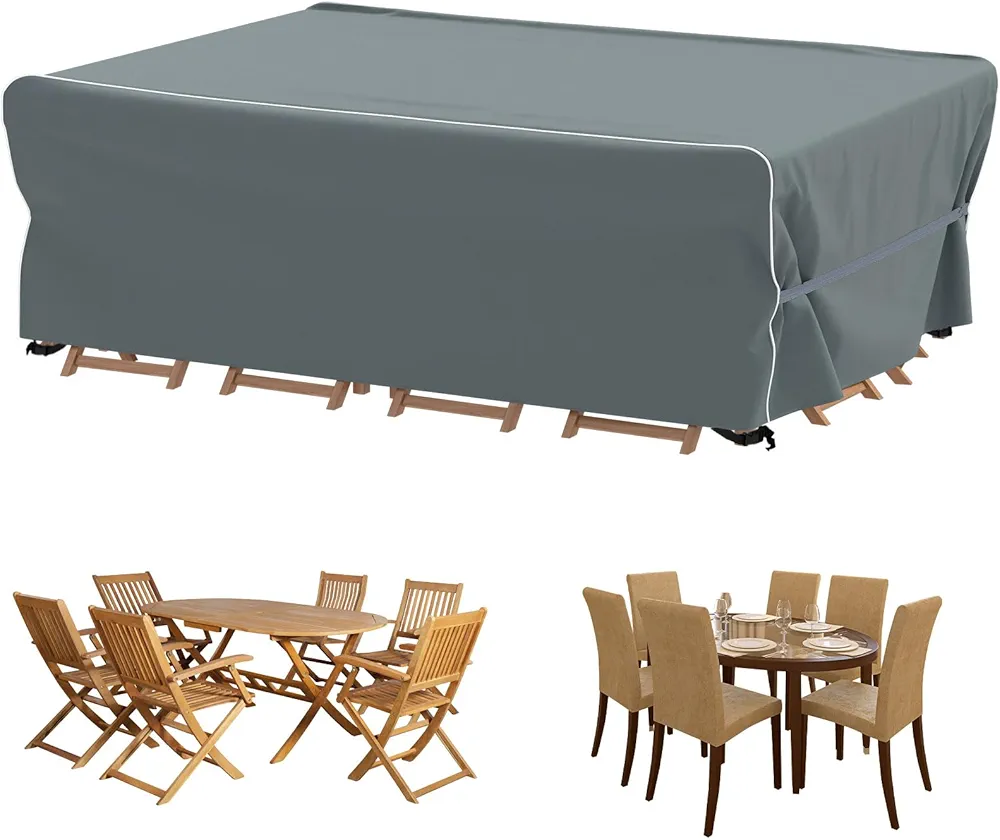 Velway Patio Furniture Set Cover - Heavy Duty 420D Waterproof Weatherproof Sofa Couch Set Covers Garden Dining Table Chair Set Cover with Reflective Tape Rectangular 78"Lx63"Wx27"H - Grey