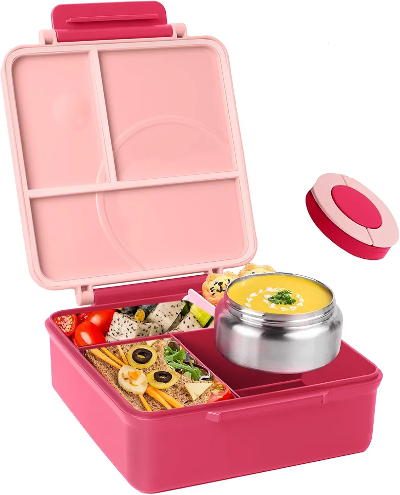 Bento box - Insulated Lunch Box with 8oz thermos Leak-proof Lunch Containers with 4 Compartment£¬Kids Insulated Hot Food Jar for School, Travel