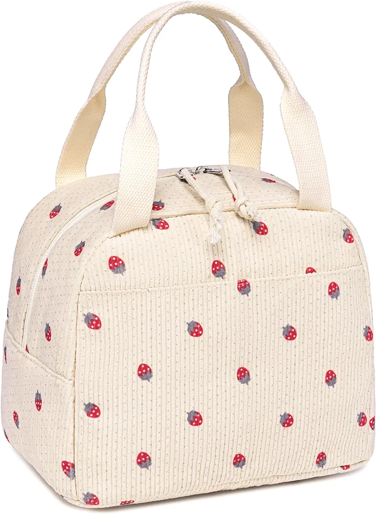 LEDAOU Lunch Box for Women Insulated Lunch Bag Corduroy Lunch Tote Bags Leakproof Cooler Lunch Case for Travel Work Picnic
