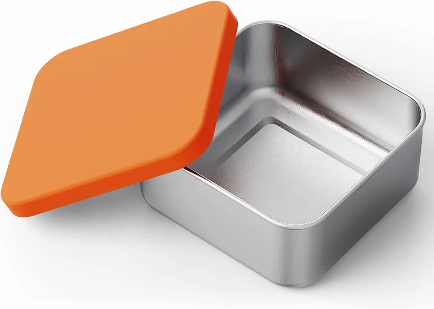 Linkidea 304 Stainless Steel Square Bento Lunch Box, with Silicone Lids Dishwasher Safe, Plastic Free Storage Bento Box Container (25oz)