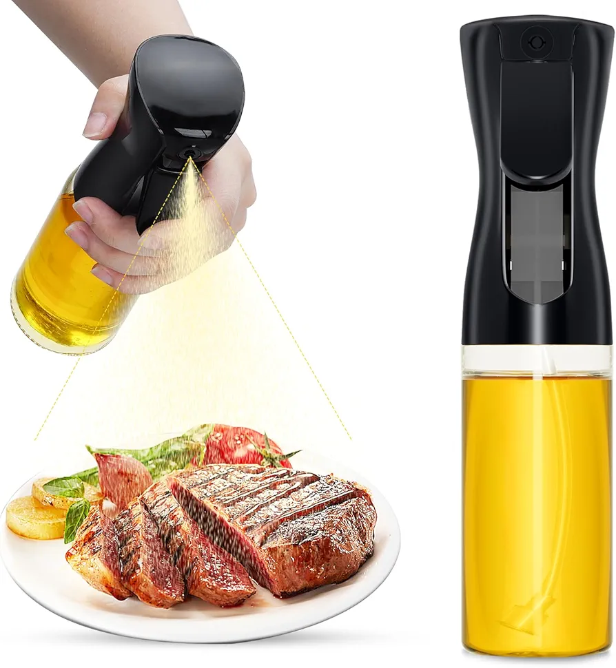 Oil Sprayer For Cooking, 2024 New Upgraded Olive Oil Sprayer and Dispenser for Kitchen, Food Grade Oil Spray Bottle for Cooking, Air Fryer, Deep Frying, BBQ (Black, 220ml)