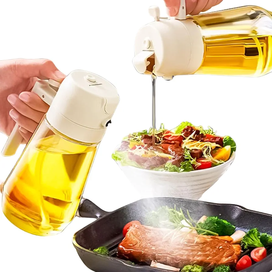 2 In 1 Oil Dispenser And Oil Sprayer, Oil Sprayer for Cooking, Oil Dispenser Bottle C Spray, Olive Oil Dispenser and Oil Sprayer, Oil Dispenser Bottle Spray and Pour for Kitchen (White-2 470ml)