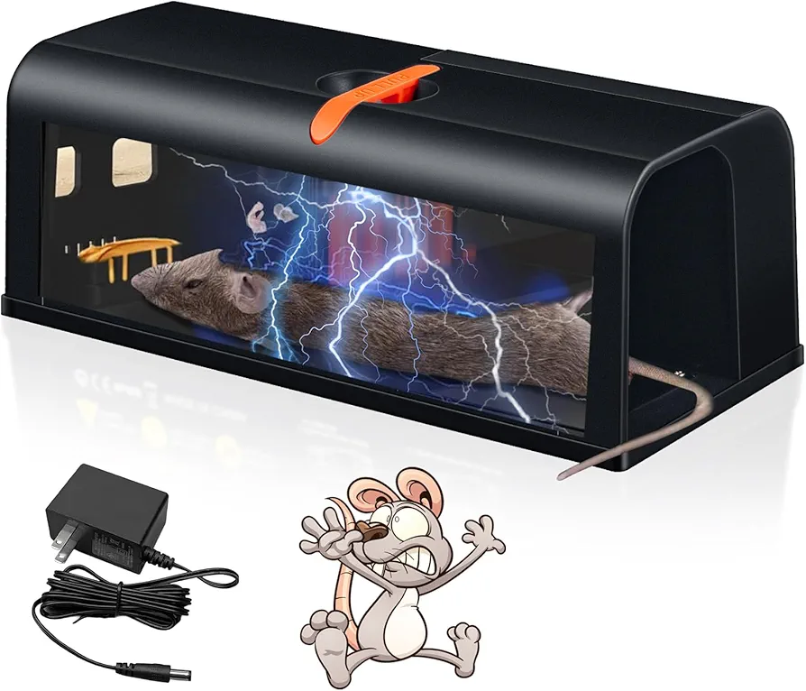 2024 Electric Mouse Trap Zapper with Anti-Escape Baffle,Rechargeable Humane Mouse Traps Indoor for Home,Battery Operated Electric Rat Trap Outdoor,Reusable Electric Rat Trap Rat Zapper for Home,Garage