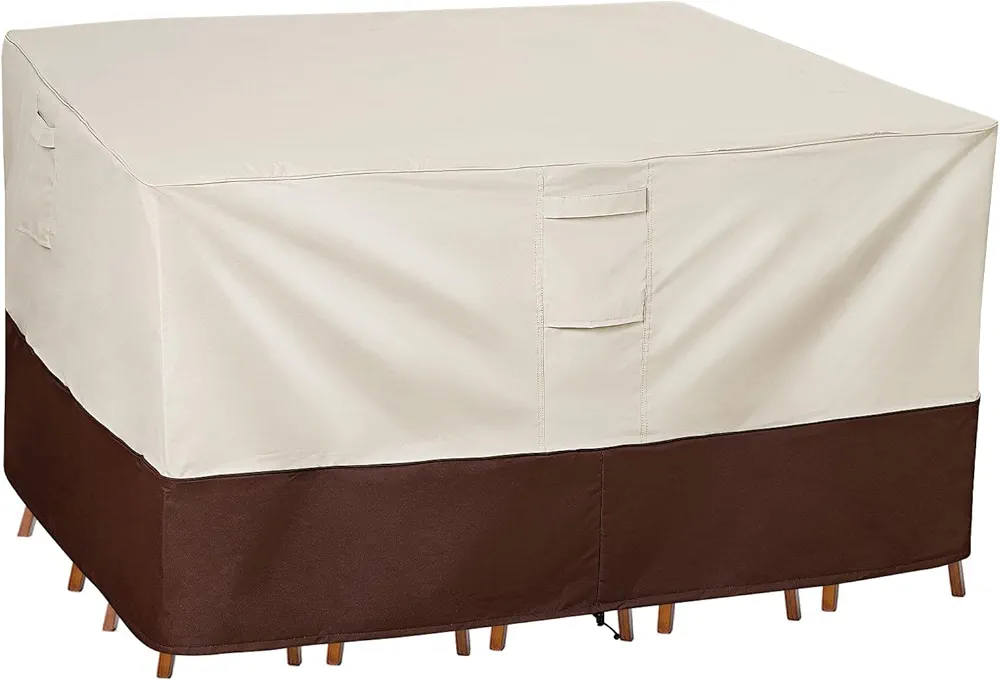 Vailge Waterproof Patio Furniture Set Cover, Lawn Patio Furniture Cover with Padded Handles, Patio/Outdoor Table Cover, Patio/Outdoor Dining Square Table Chairs Cover(Medium,Beige & Brown)