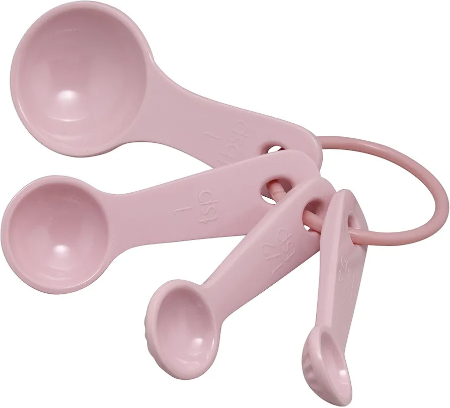 UPware 4-Piece Multi-Purpose Liquid and Dry Melamine Measuring Spoons Set, Home Essentials Cooking and Baking Tools, Measuring Spoons (Latte Pink)