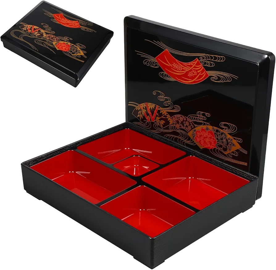 DOITOOL Japanese Bento Box Adult Lunch Box Traditional Bento Box Japanese Sushi Tray Meal Prep Containers Reusable Plastic Snack Serving Tray with Lid for Home Restaurant