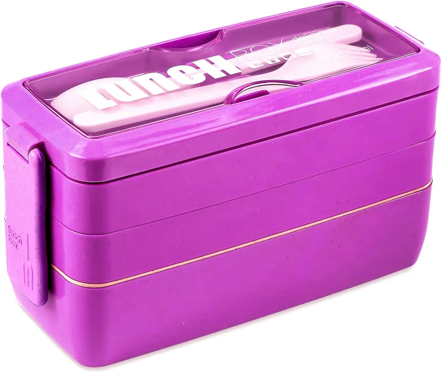 Iteryn Stackable Bento Box Lunch Box, Wheat Straw, 3-in-1 Compartment Japanese Lunch Containers with Divider, 3 Layers Separate for Meal Prep Adult Lunch, Leakproof, Microwave Safe