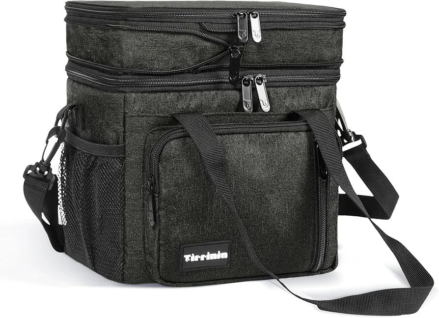 Tirrinia Expandable Insulated Lunch Bag - Double Deck Leakproof Lunch Box for Men Women - Large Reusable Cooler Tote for Picnic, Travel, Office