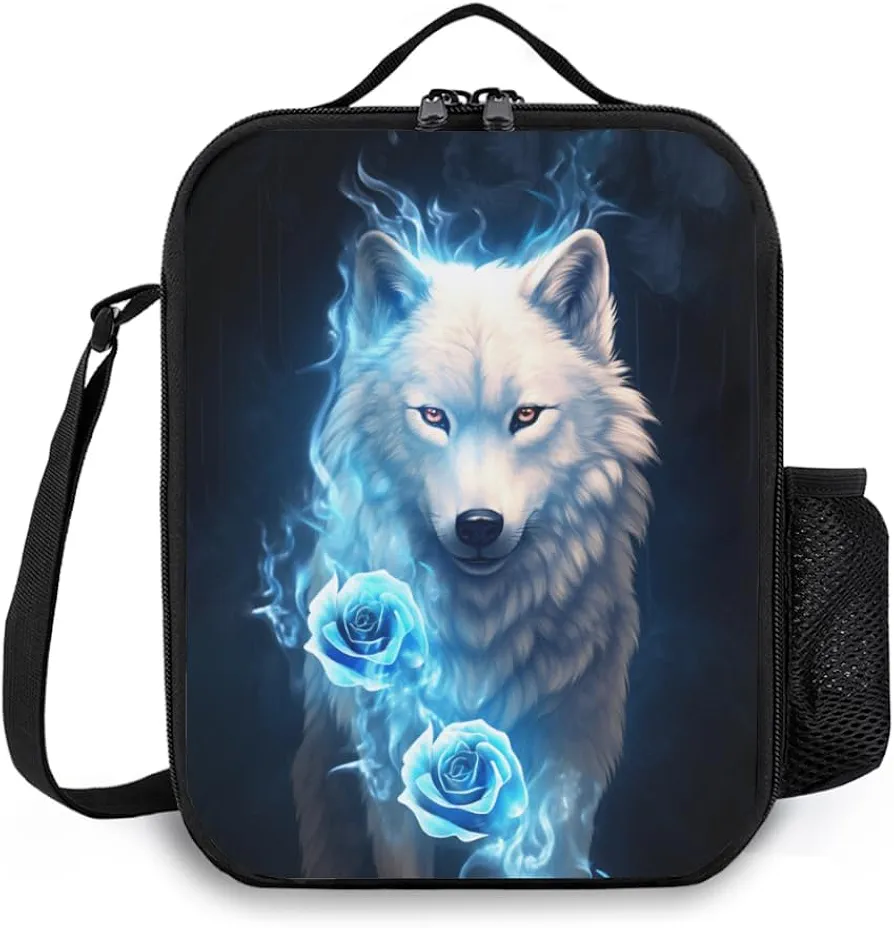 Lunch Box Insulated Lunch Bag, Reusable Portable Bento Lunchbox With Shoulder Strap, Wolf Lunch Bag, Funny Cute Cooler Thermal Meal Lunch Tote Bag