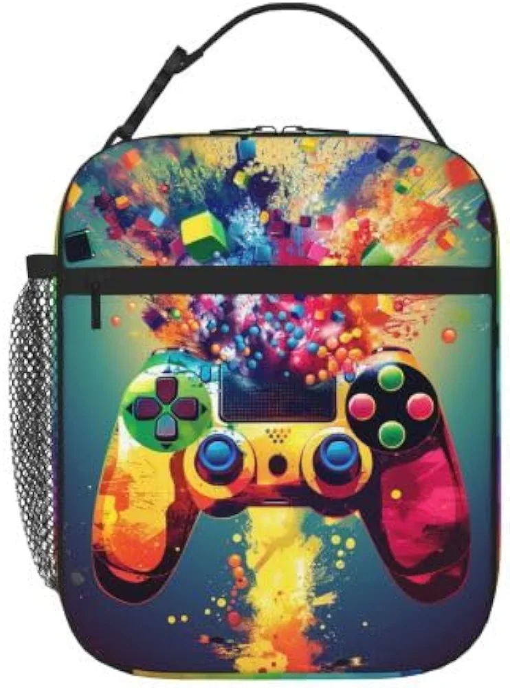Gamepad Lunch Box Boy Video Game Reusable Lunch Bag Waterproof Thermal Insulated Kids Lunch Box Portable Mini Cooler for Girls Kids Boys for School Picnic Camping Daycare