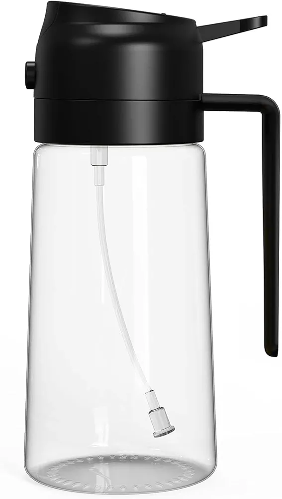KERLIN 17oz Olive Oil Dispenser Bottle for Kitchen - 2 in 1 Oil Dispenser and Oil Sprayer for Cooking, Air Fryer, Salad, BPA-Free 500ml Olive Oil Sprayer Black
