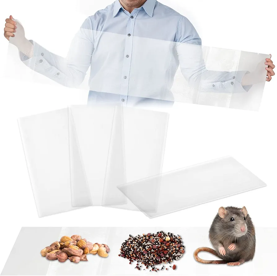 Qualirey 4 Pcs Sticky Mouse Trap 47 Inch Ultra Large Mouse Glue Traps Sticky Rat Trap That Work for Trapping Rats Roaches Rodents Heavy Duty Pre Baited Mats Indoor Outdoor Catch Pest Trap (Clear)