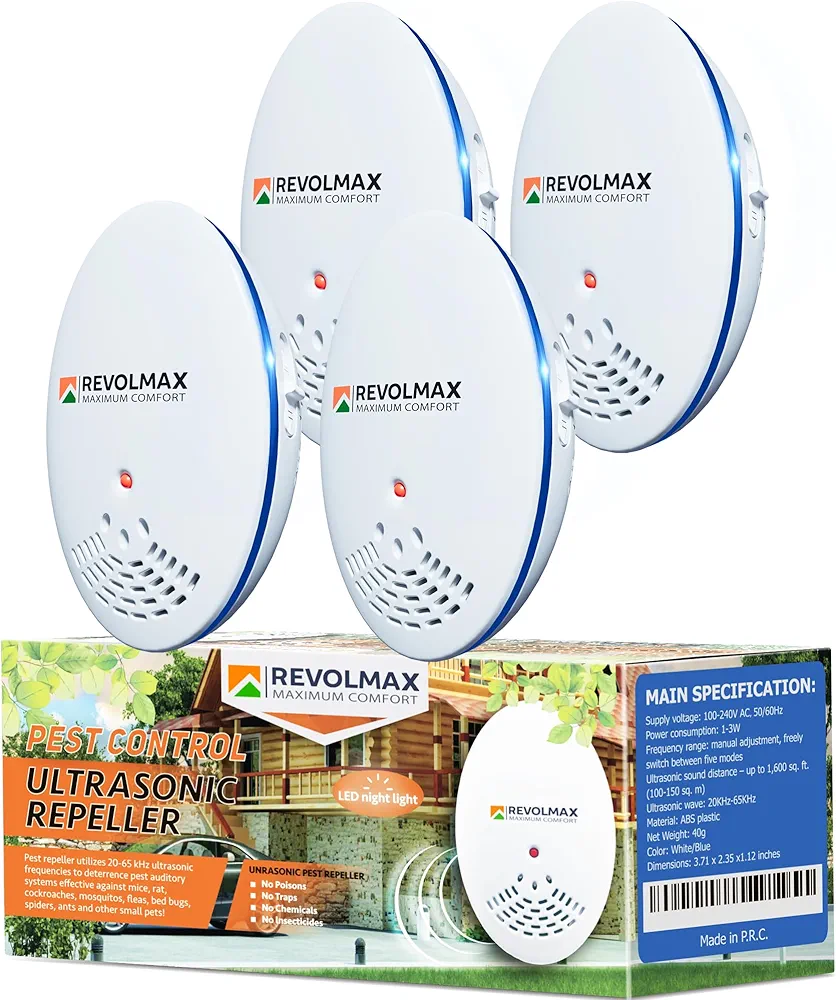 RX-4, Ultrasonic Pest Control Repeller - Electronic & Ultrasound, Indoor Plug-in Repellent - Get rid of - Rodents, Mice, Squirrels, Bats, Insects, Bed Bugs, Ants, Fleas, Spiders, Roaches (4Pack)