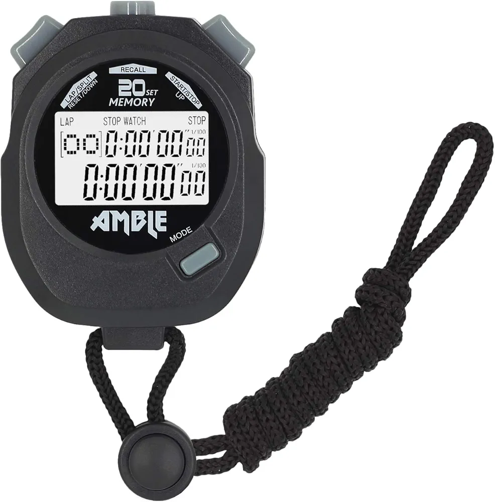 Stopwatch, Amble Countdown Timer and Stopwatch Record 20 Memories Lap Split Time with Tally Counter and Calendar Clock with Alarm for Sports Coaches and Referees