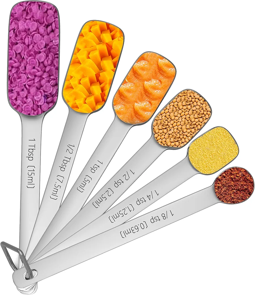 Stainless Steel Measuring Spoons Set of 6, Nesting Measuring Spoon with Easy to Read Markings, Kitchen Gadgets for Measuring Dry or Liquid Ingredients
