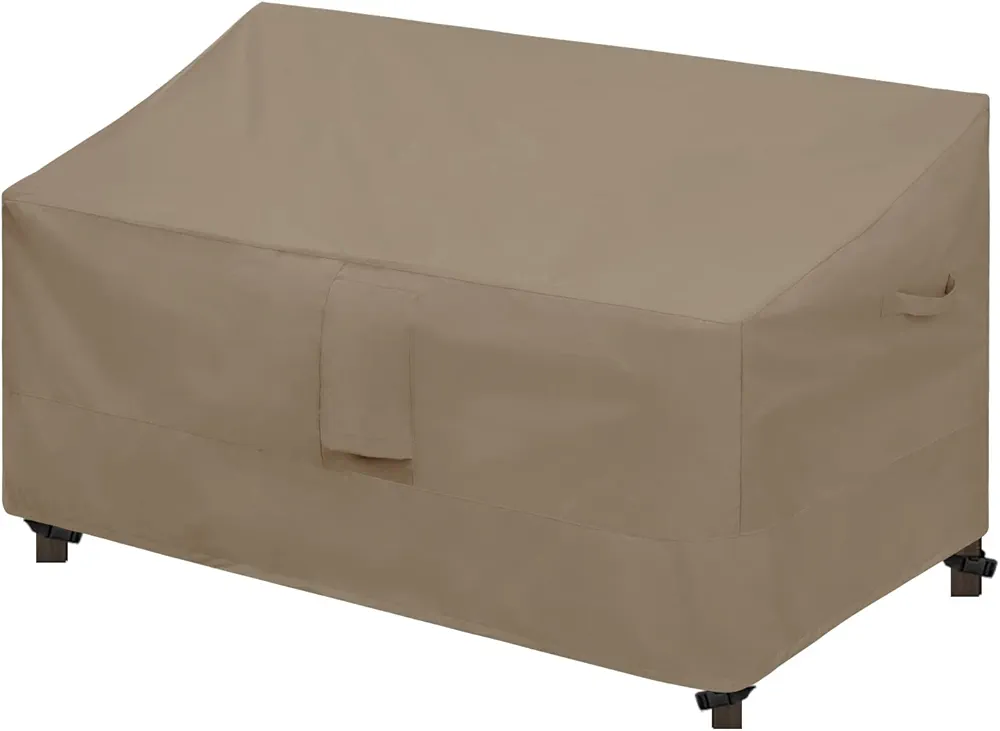 Easy-Going Waterproof Patio Sofa Cover UV Resistant 2 Seater Outdoor Loveseat Cover Weatherproof Lawn Patio Furniture Cover with Tape Sealed Seam (58Wx32.5Dx31H inch, Camel)