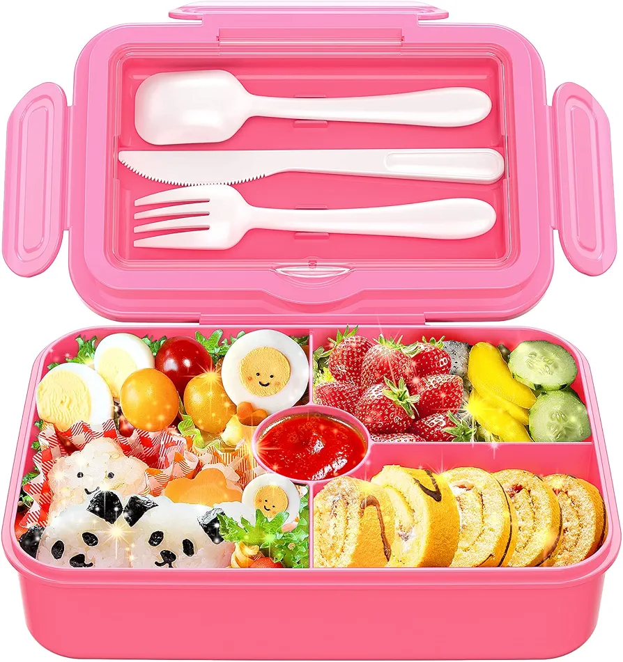 DaCool Pink BPA-Free Kids Bento Box Lunch Box, 7.5 Cups, Leakproof, Microwave, Dishwasher, Refrigerator Safe