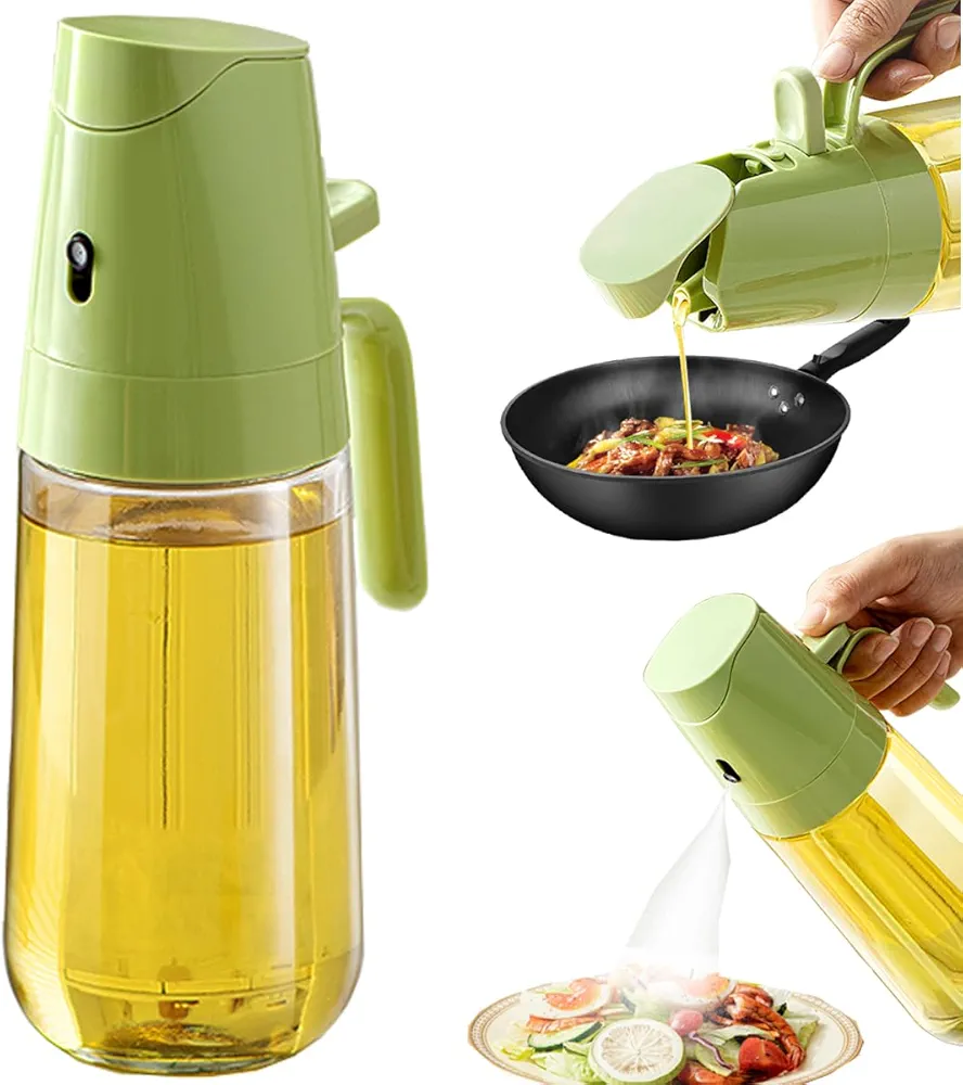 500ml Glass Oil Dispenser Bottle for Kitchen, 2 in 1 Oil Sprayer and Olive Oil Dispenser,16.9oz Olive Oil Bottle - Oil Spray Bottle for BBQ,Salad，Cooking, Kitchen (Green)