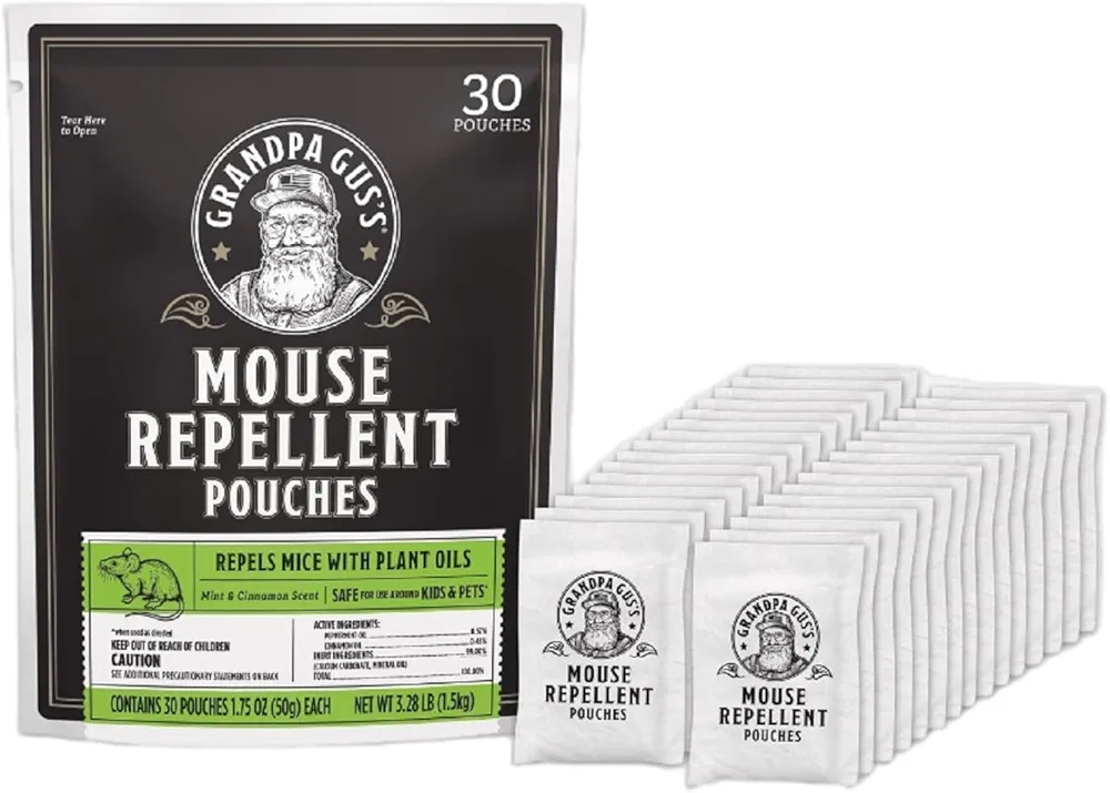 Grandpa Gus's Natural Mouse Repellent Pouches, Repel Mice from Nesting & Freshen Air in Home/Cabin/Boat/Car Storage/RV/Machinery/Shed, 1.75 Oz (30 Pouches)