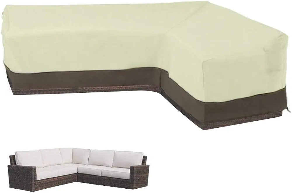 LBW Patio Furniture Cover L Shaped,58''WX85''L Outdoor Sectional Cover Waterproof,420D Veranda Garden Lounge Sectional Sofa Cover Right Facing with Air Vent and Strap,Beige&Coffee