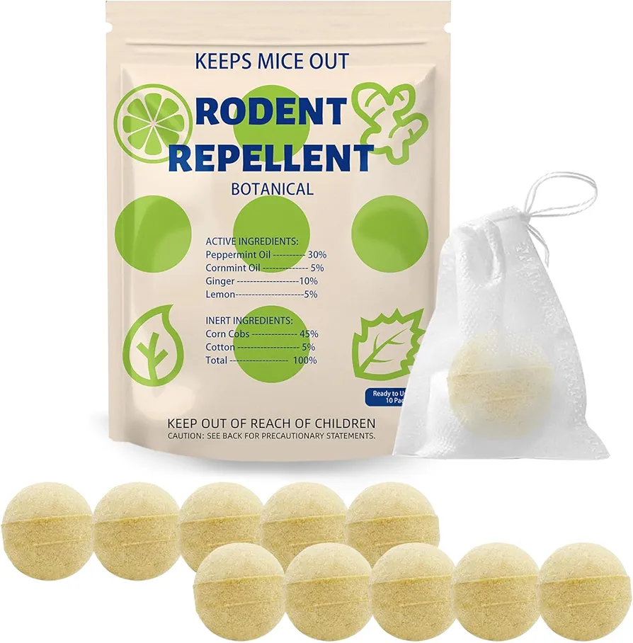 Mice Repellent Indoor, Extra-Strength Peppermint Oil to Repel Mice and Rats, Mouse Deterrent, Rodent Repellent for Indoor Attic RV Garage Basement, Keep Mouse from Nesting, 10 Mouse Repellent Pouches