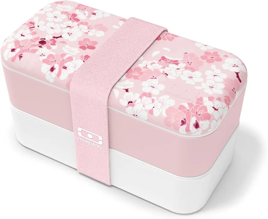 monbento - Bento Box Adult MB Original pink Sakura - 2 Leakproof Compartments - Stackable Lunch Box Ideal for Work/Picnic/Sports - BPA Free Food Containers - Microwave & Dishwasher Safe - Flowers