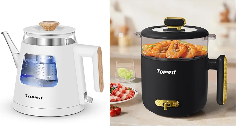 TOPWIT 1L Glass Electric Kettle & 1.8L Electric Pot with Steamer