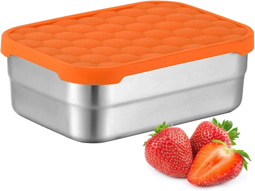 AORAKI Stainless Steel Containers with Lids, Lunch Box Container with Leak Resistant Silicone Lid, Food Storage Bento Box for Snacks, Sandwiches, Fruits, Vegetables, 25oz