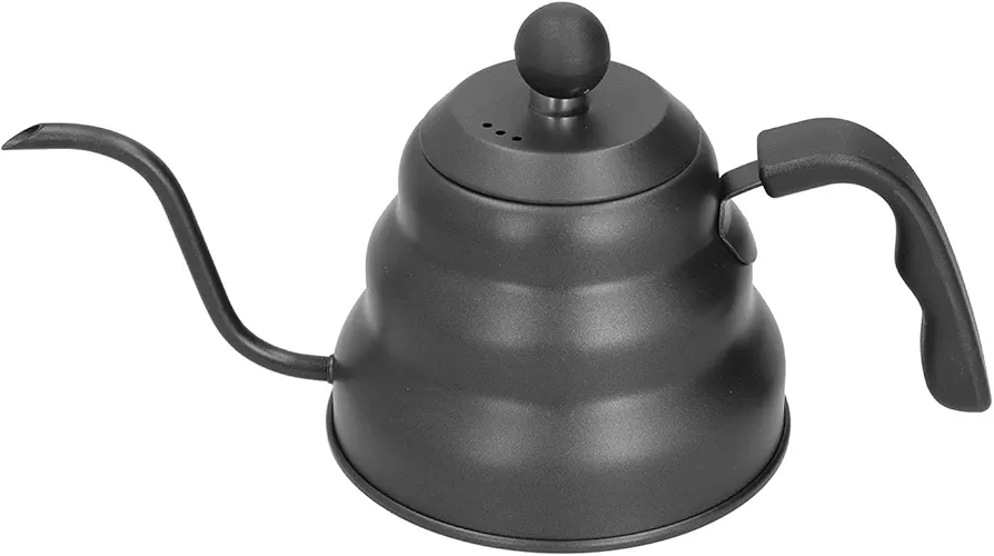 PTFE and Stainless Steel Coffee Pot, Gooseneck Kettle for Pour Over Coffee Making, Ergonomic Design, Compatible with Various Stoves, Unfettered Base, Black (1L)