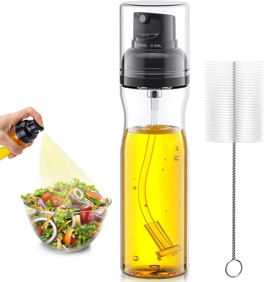 Glass Oil Sprayer for Cooking, 180ml Olive Oil Sprayer Bottle with Brush, Olive Oil Spray Mister, Kitchen Gadgets Accessories for Air Fryer, Canola Oil Spritzer